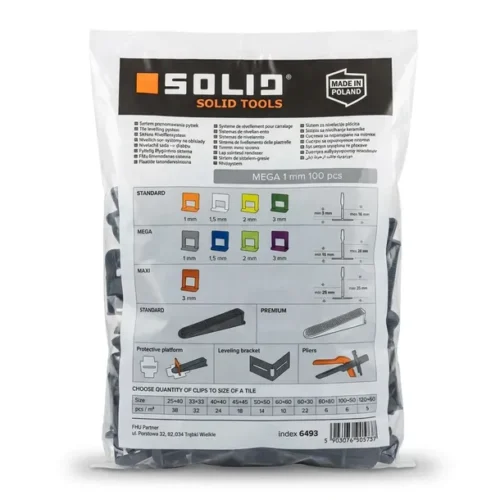 Zaciski/klipsy do poziomowania płytek 1 mm SOLID 6493 100 szt.